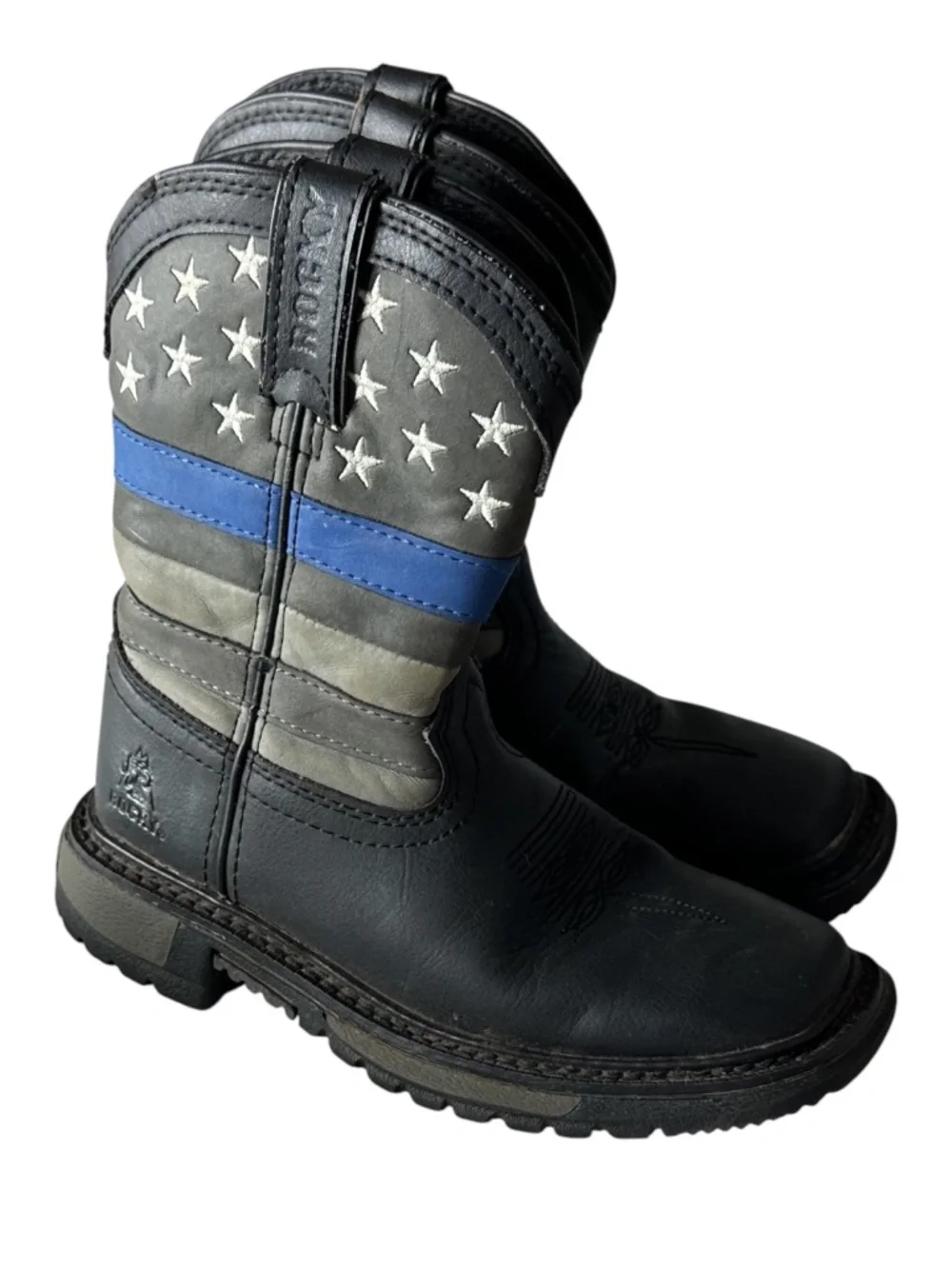 Rocky Cowboy Boots Youth Boys Sz 11.5 Western USA Blue Line Stars Stripes